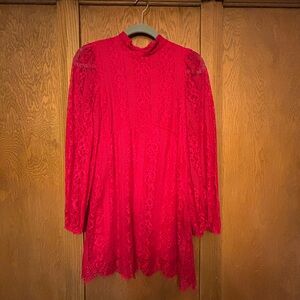 Anthropologie Maeve Vibrant Red Lace Top/Tunic - Open Back